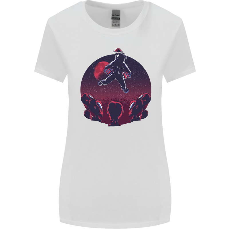Astronaut Santa & Aliens Christmas Planets Xmas Womens Wider Cut T-Shirt White