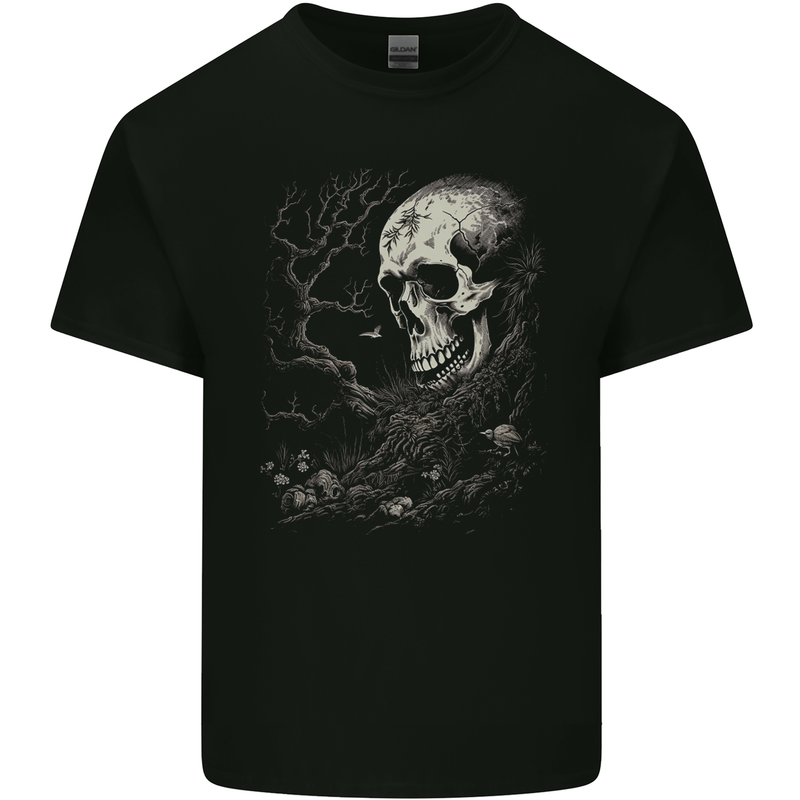 At One With Nature Skull Kids T-Shirt Childrens Black