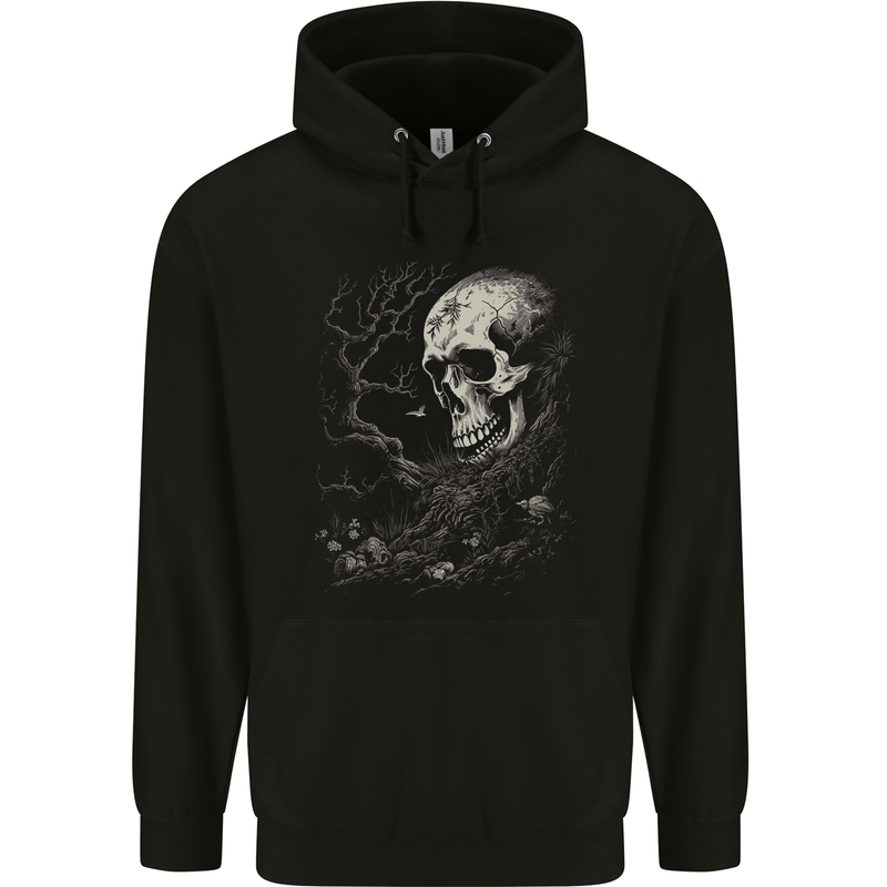 At One With Nature Skull Mens 80% Cotton Hoodie Black