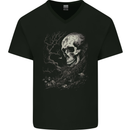 At One With Nature Skull Mens V-Neck Cotton T-Shirt Black