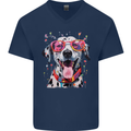 Atistic Dalmation Dog Mens V-Neck Cotton T-Shirt Navy Blue