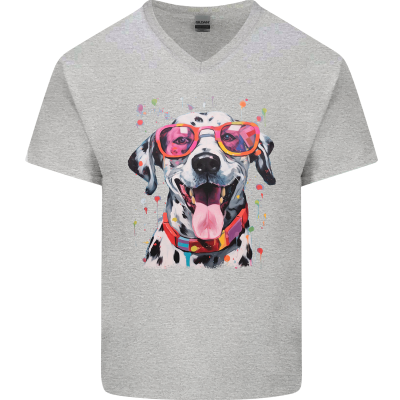 Atistic Dalmation Dog Mens V-Neck Cotton T-Shirt Sports Grey