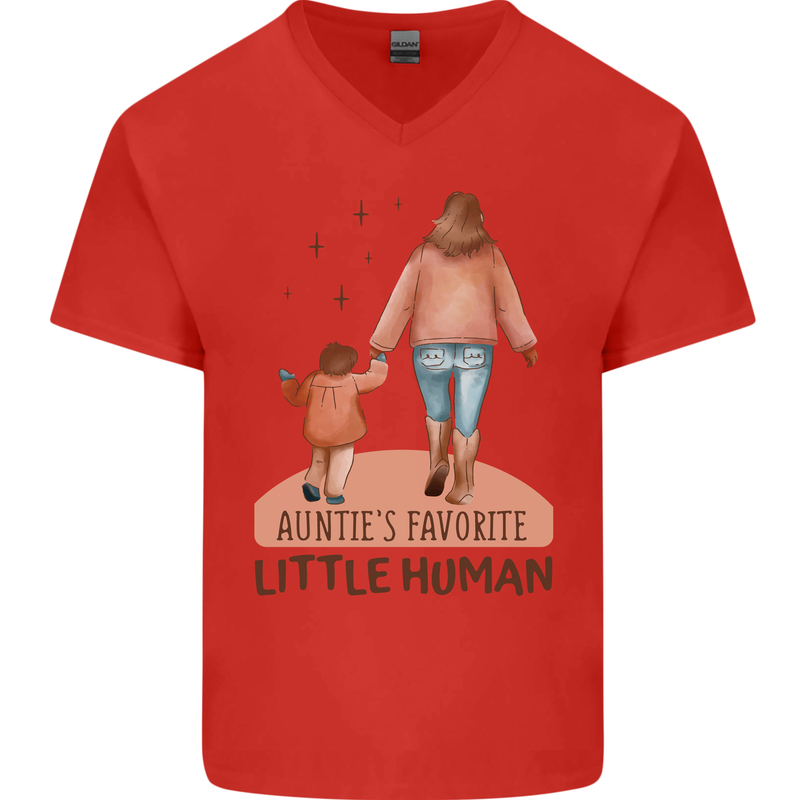 Aunties Favourite Human Funny Niece Nephew Mens V-Neck Cotton T-Shirt Red