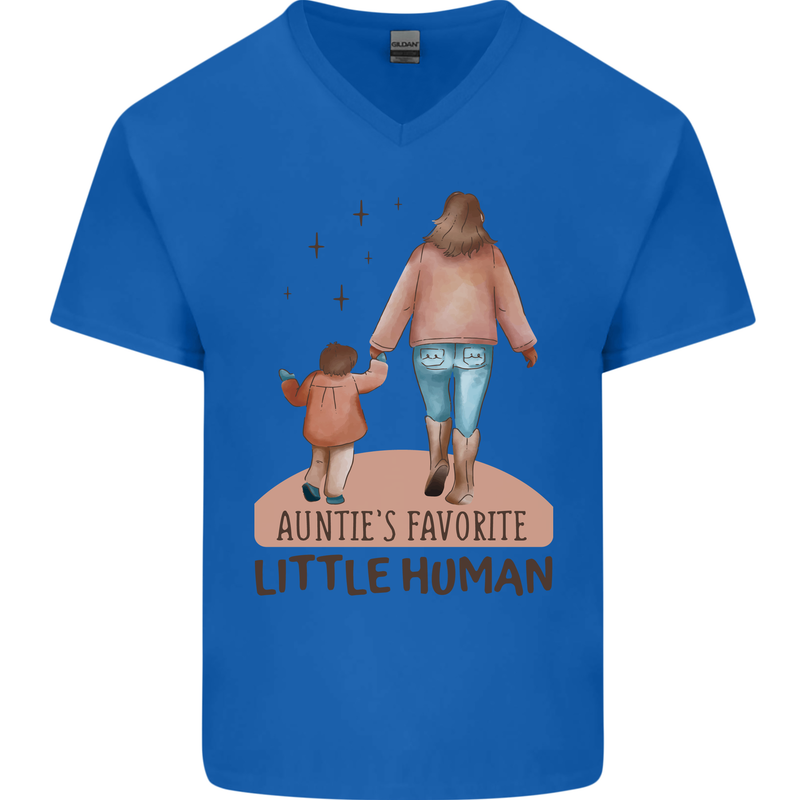 Aunties Favourite Human Funny Niece Nephew Mens V-Neck Cotton T-Shirt Royal Blue
