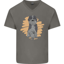 Aussie Doodle Mens V-Neck Cotton T-Shirt Charcoal