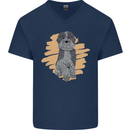 Aussie Doodle Mens V-Neck Cotton T-Shirt Navy Blue