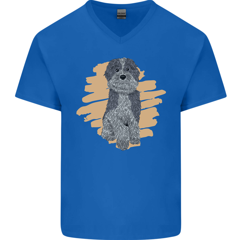 Aussie Doodle Mens V-Neck Cotton T-Shirt Royal Blue