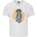 Aussie Doodle Mens V-Neck Cotton T-Shirt White