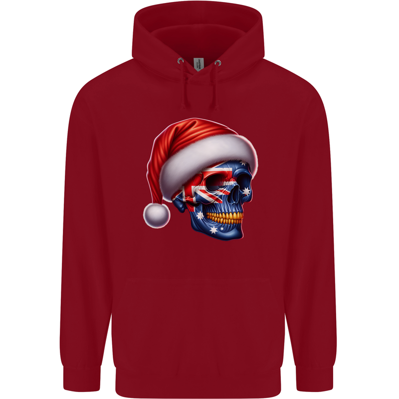Australia Christmas Skull Australian Flag Biker Childrens Kids Hoodie Red