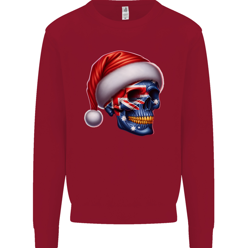 Australia Christmas Skull Australian Flag Biker Kids Sweatshirt Jumper Red
