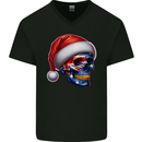 Australia Christmas Skull Australian Flag Biker Mens V-Neck Cotton T-Shirt Black
