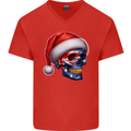 Australia Christmas Skull Australian Flag Biker Mens V-Neck Cotton T-Shirt Red