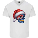 Australia Christmas Skull Australian Flag Biker Mens V-Neck Cotton T-Shirt White