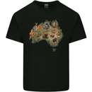 Australia Cultural Map Widlife Koala Kangaroo Mens Cotton T-Shirt Tee Top Black