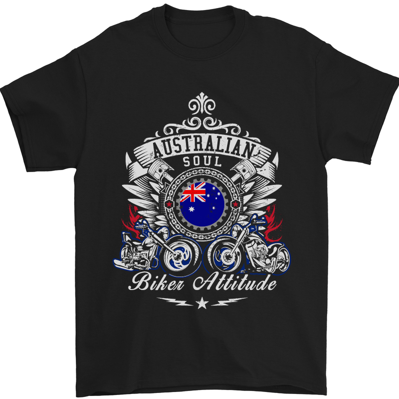 a black australia t - shirt with an image of a motorcycle