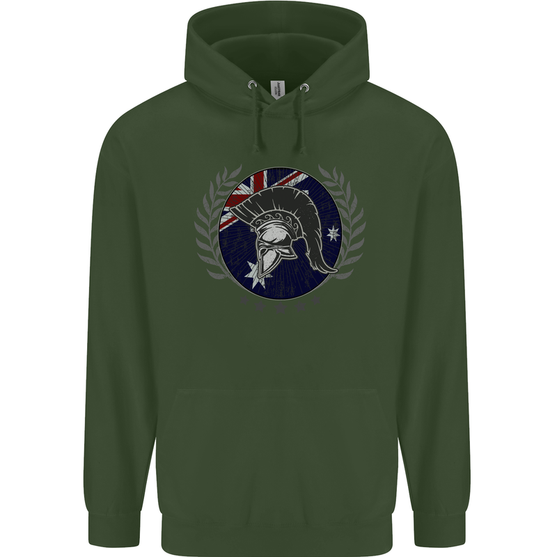 Australian Bodybuilding Flag Gym Training Spartan Childrens Kids Hoodie Forest Green