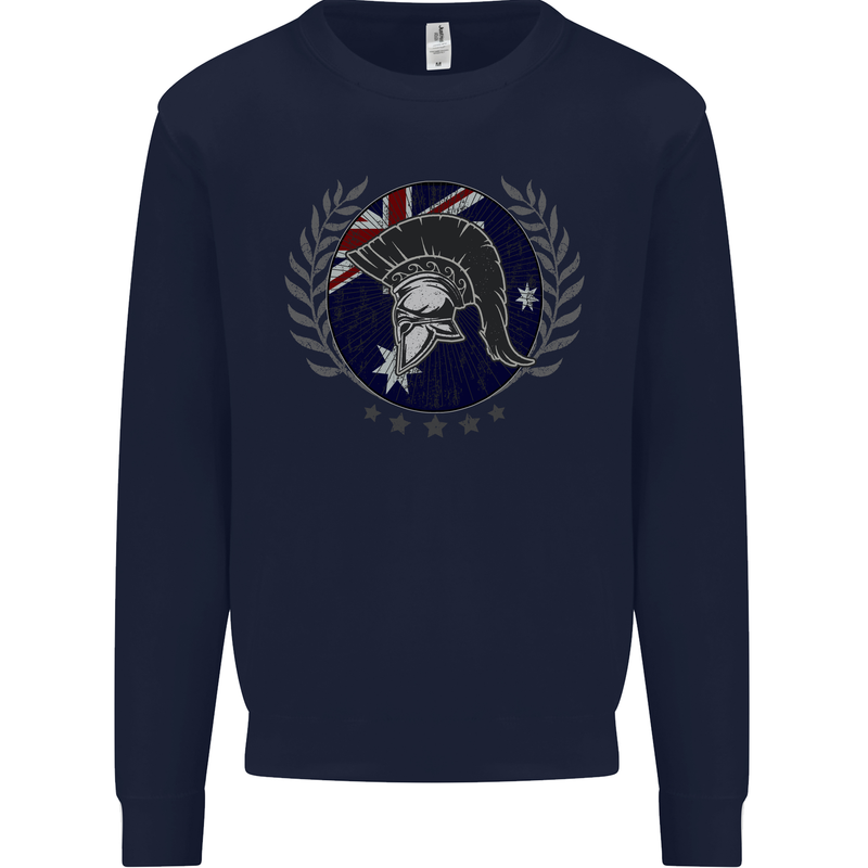 Australian Bodybuilding Flag Gym Training Spartan Kids Sweatshirt Jumper Navy Blue