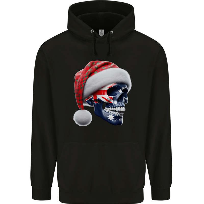 Australian Christmas Skull Xmas Australia Flag Childrens Kids Hoodie Black