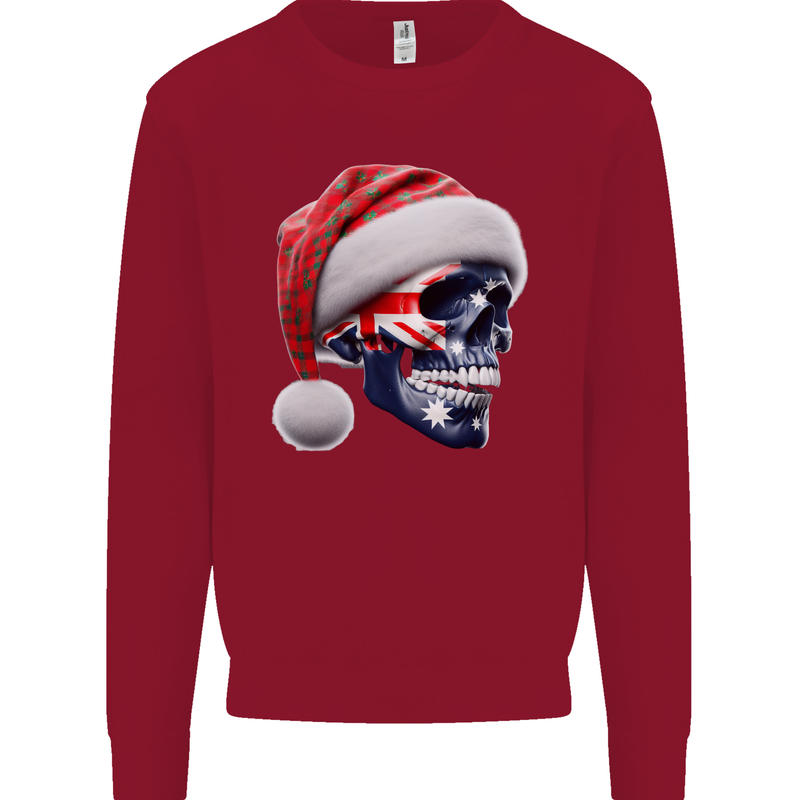 Australian Christmas Skull Xmas Australia Flag Kids Sweatshirt Jumper Red