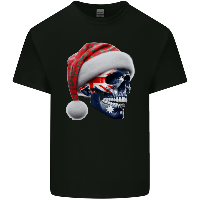 Australian Christmas Skull Xmas Australia Flag Kids T-Shirt Childrens Black