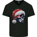 Australian Christmas Skull Xmas Australia Flag Mens V-Neck Cotton T-Shirt Black