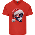 Australian Christmas Skull Xmas Australia Flag Mens V-Neck Cotton T-Shirt Red