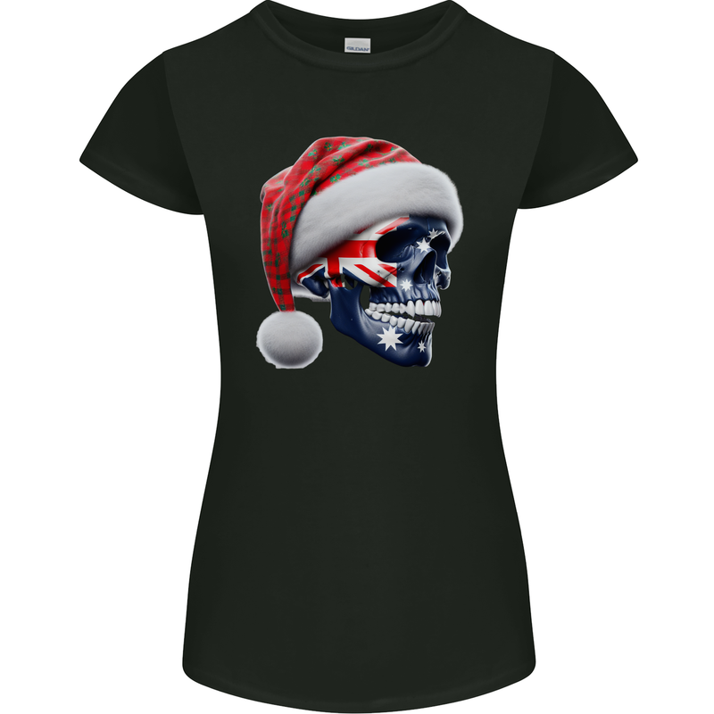 Australian Christmas Skull Xmas Australia Flag Womens Petite Cut T-Shirt Black