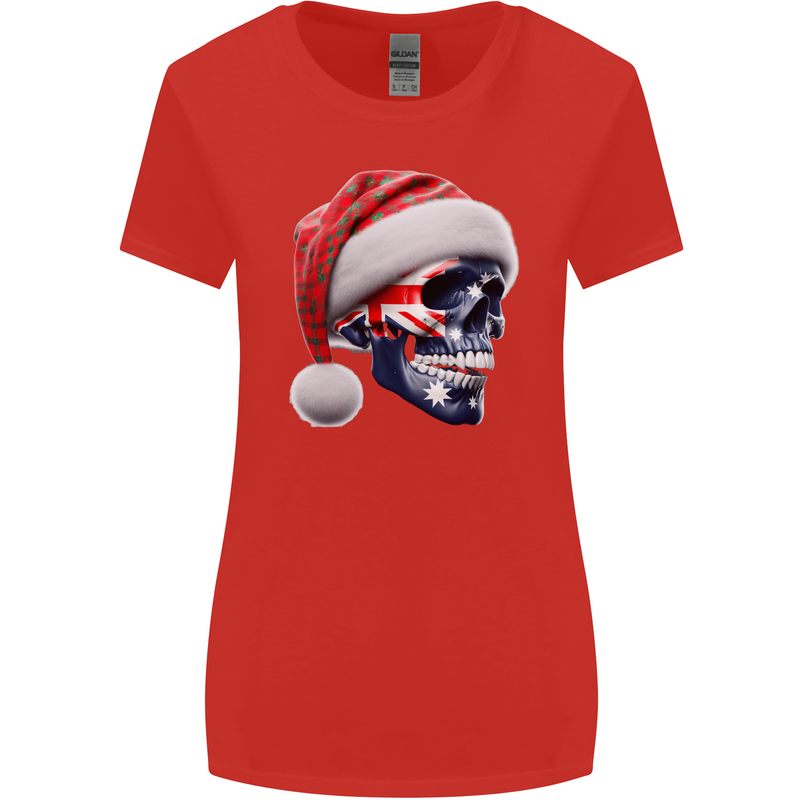 Australian Christmas Skull Xmas Australia Flag Womens Wider Cut T-Shirt Red
