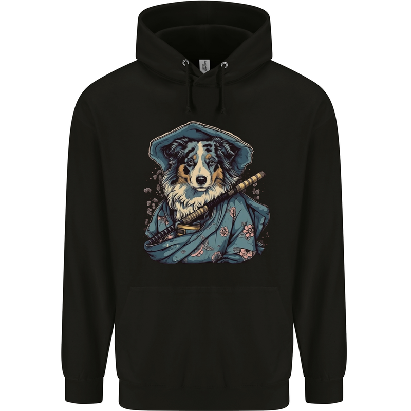 Australian Sheepdog Samurai Warrior Fantasy Mens 80% Cotton Hoodie Black