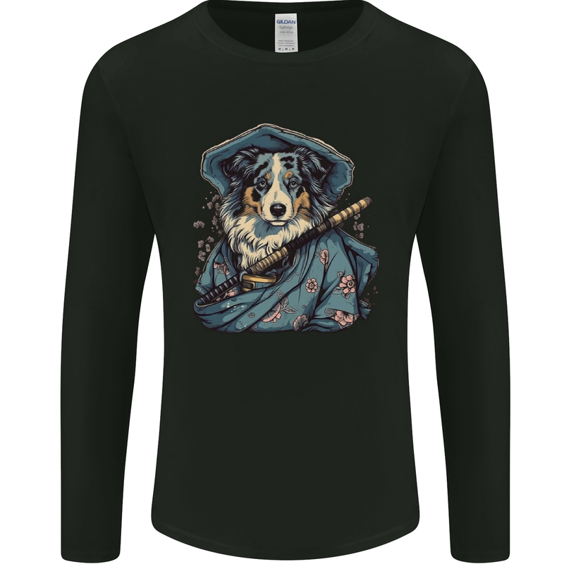 Australian Sheepdog Samurai Warrior Fantasy Mens Long Sleeve T-Shirt Black