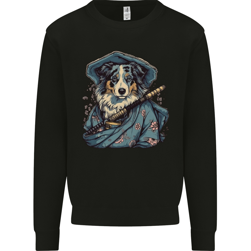 Australian Sheepdog Samurai Warrior Fantasy Mens Sweatshirt Jumper Black