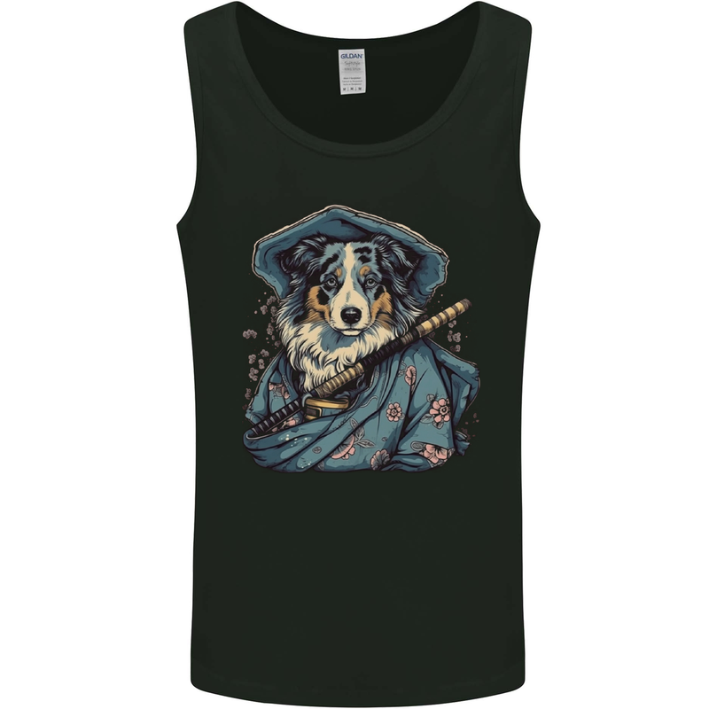 Australian Sheepdog Samurai Warrior Fantasy Mens Vest Tank Top Black