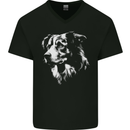 Australian Shepherd Dog Sheepdog Mens V-Neck Cotton T-Shirt Black