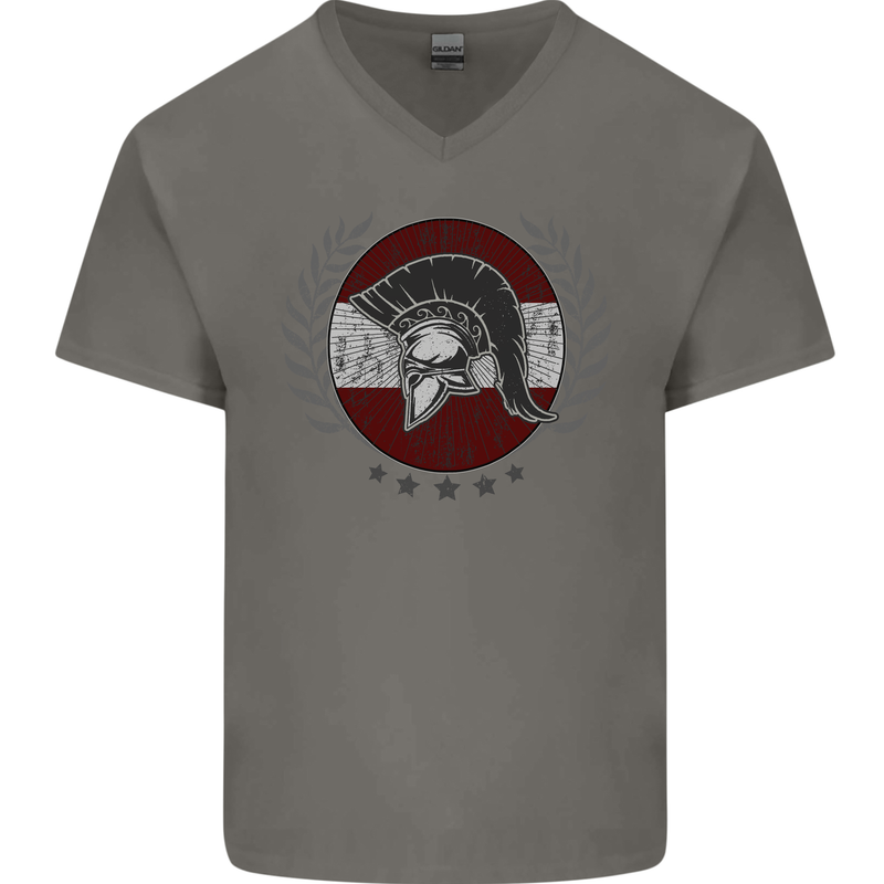 Austria Bodybuilding Flag Gym Training Austrian Mens V-Neck Cotton T-Shirt Charcoal