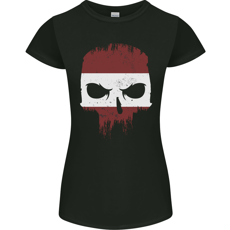 Austrian Skull Austria Gym Flag Biker Womens Petite Cut T-Shirt Black