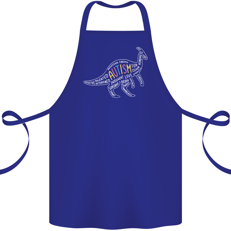 Autism Dinosaur Cotton Apron 100% Organic Royal Blue