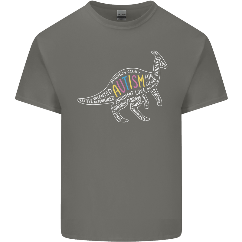 Autism Dinosaur Mens Cotton T-Shirt Tee Top Charcoal