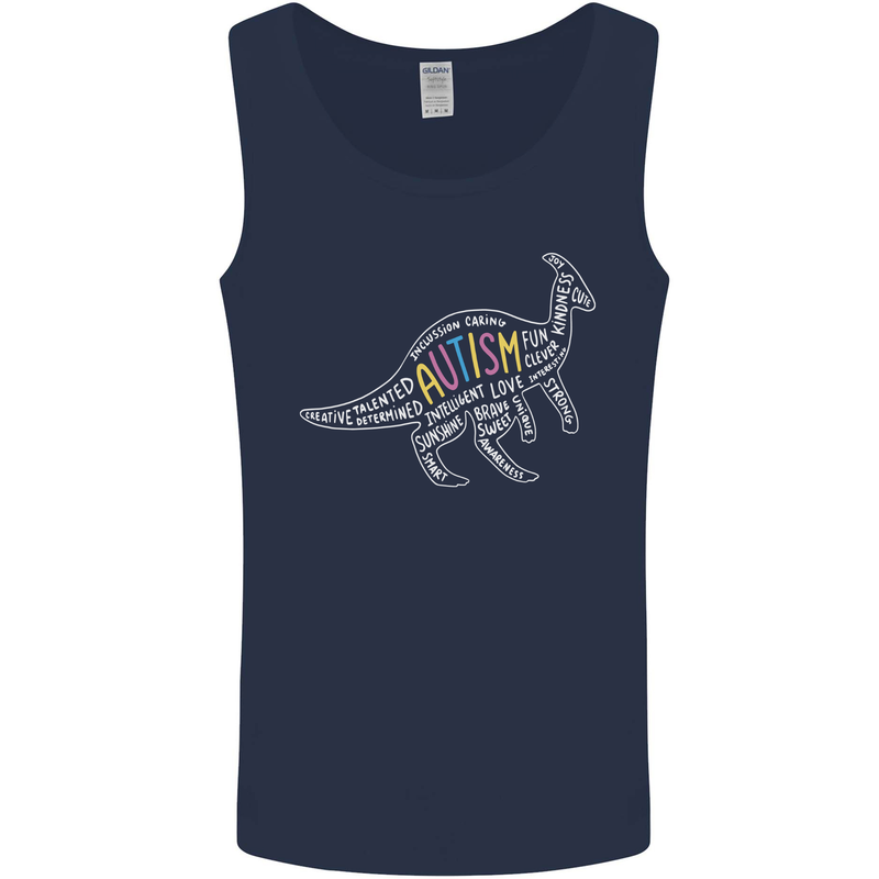 Autism Dinosaur Mens Vest Tank Top Navy Blue