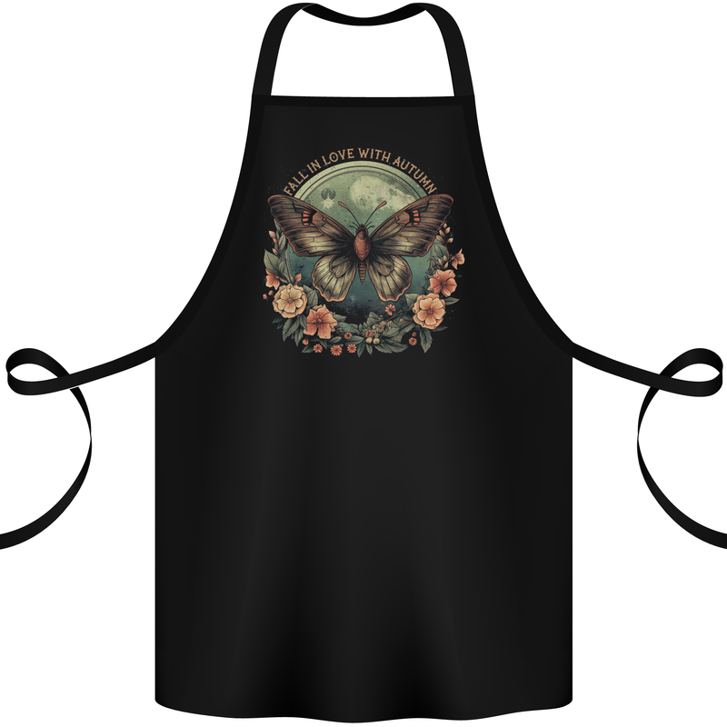 Autumn Butterfly and Flowers Cotton Apron 100% Organic Black