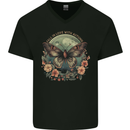 Autumn Butterfly and Flowers Mens V-Neck Cotton T-Shirt Black