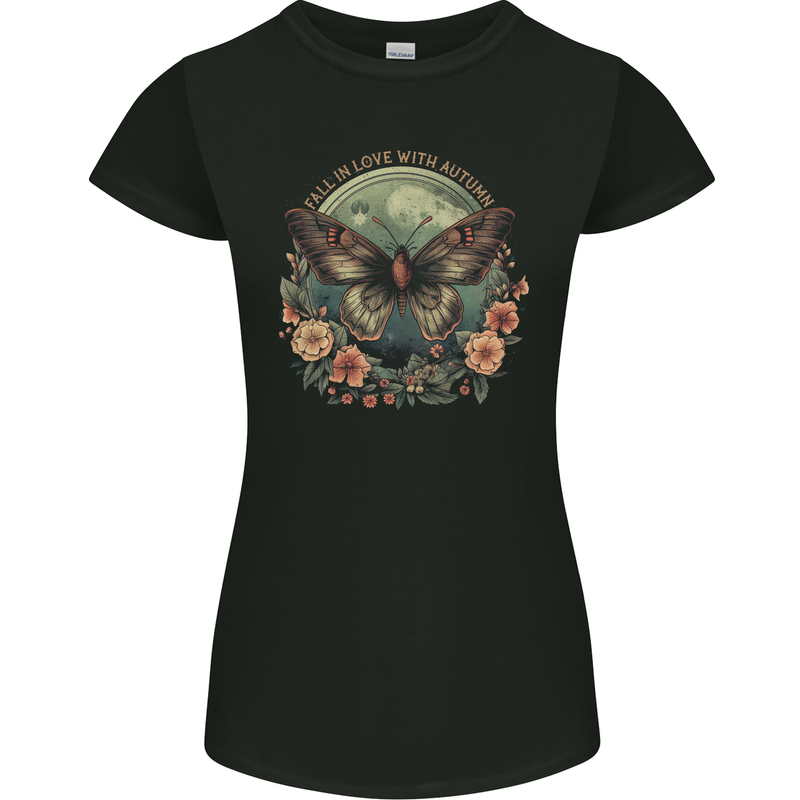 Autumn Butterfly and Flowers Womens Petite Cut T-Shirt Black