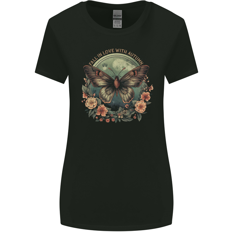 Autumn Butterfly and Flowers Womens Wider Cut T-Shirt Black