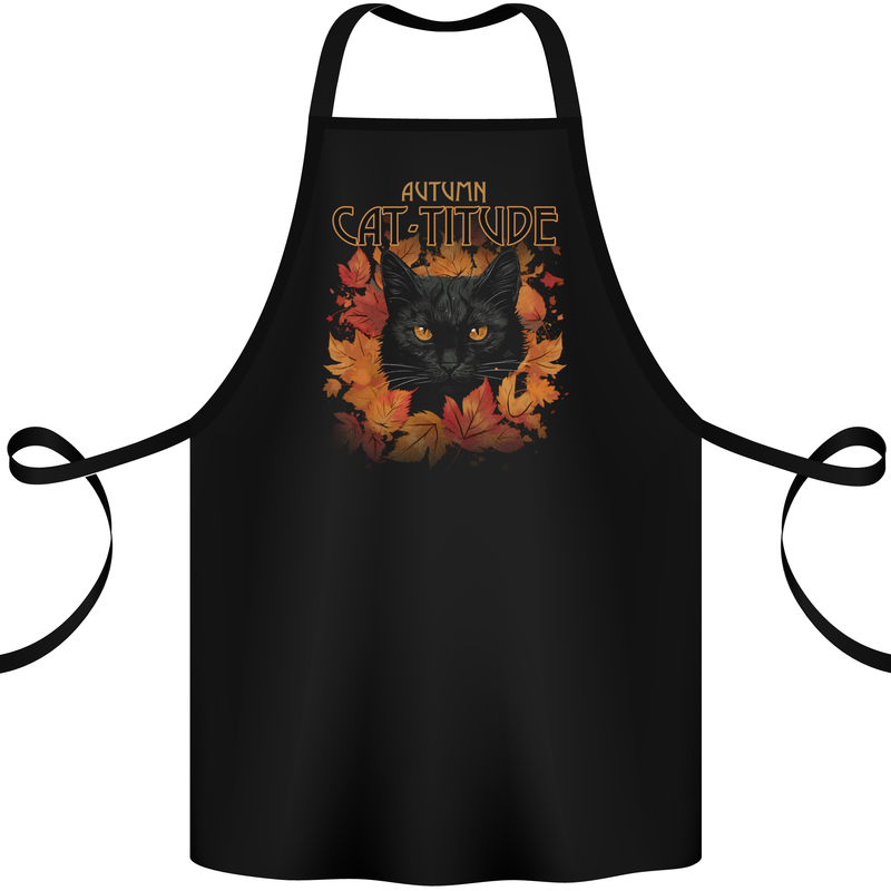 Autumn Catitude Cat Cotton Apron 100% Organic Black