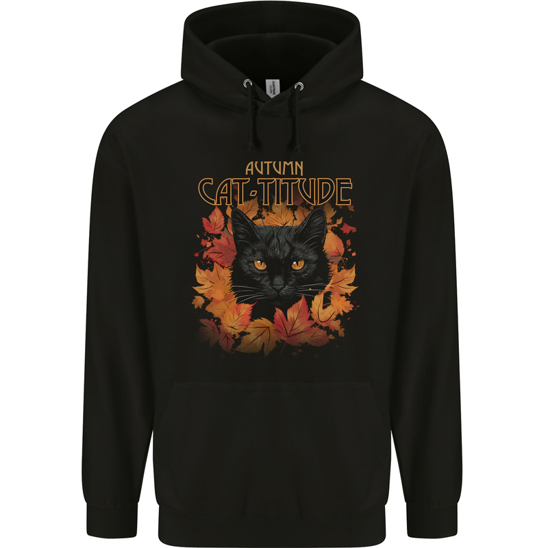 Autumn Catitude Cat Mens 80% Cotton Hoodie Black