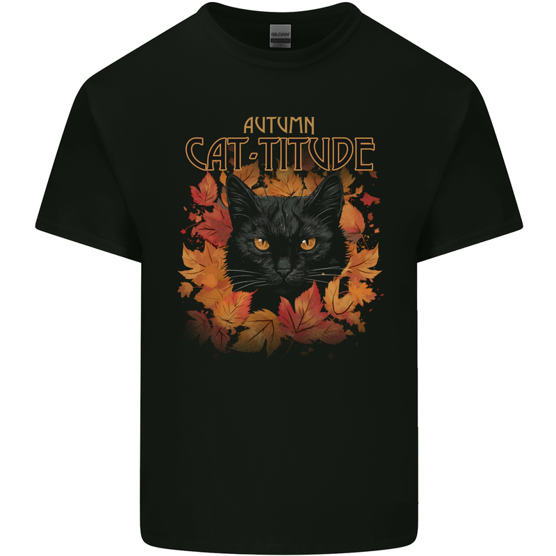 Autumn Catitude Cat Mens Cotton T-Shirt Tee Top Black