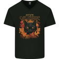 Autumn Catitude Cat Mens V-Neck Cotton T-Shirt Black