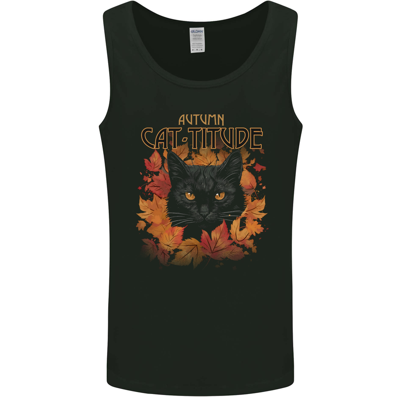 Autumn Catitude Cat Mens Vest Tank Top Black