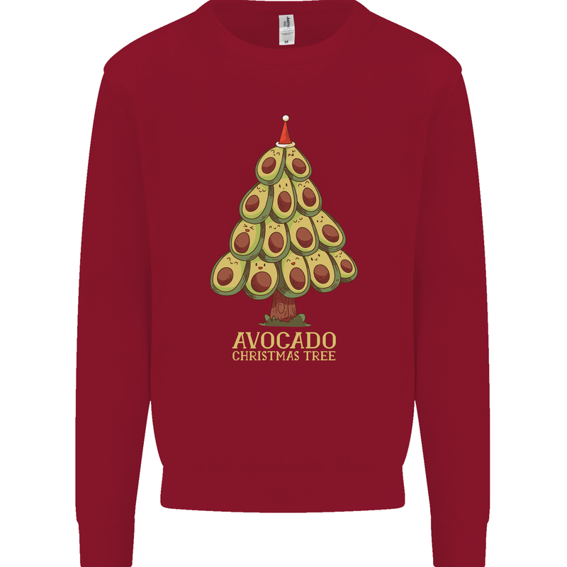 Avocado Christmas Tree Xmas Funny Food Kids Sweatshirt Jumper Red