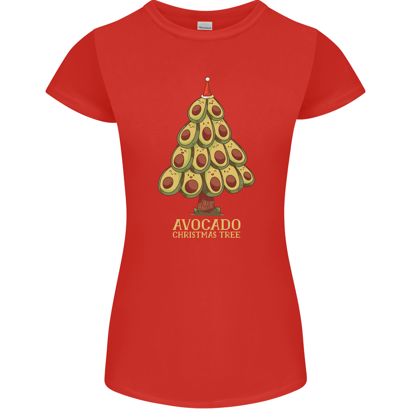 Avocado Christmas Tree Xmas Funny Food Womens Petite Cut T-Shirt Red