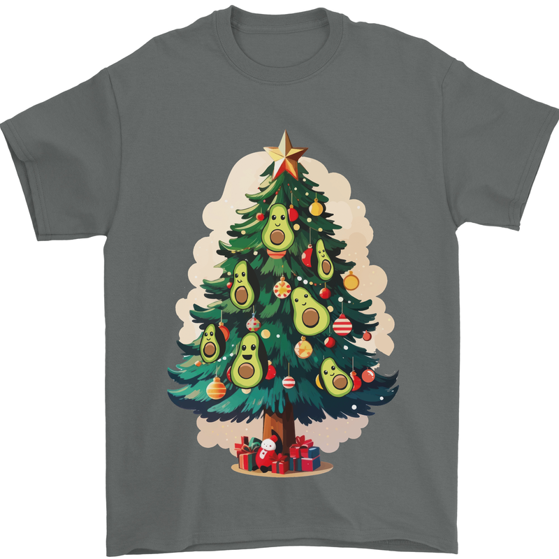 Avocado Christmas Tree Xmas Mens T-Shirt 100% Cotton Charcoal